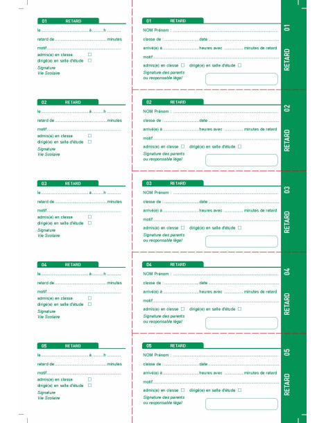 KC-CNL Carnet de correspondance spécial Lycée - Billets retard