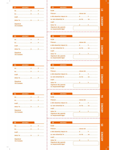 KC-CNL Carnet de correspondance spécial Lycée - Billets absence