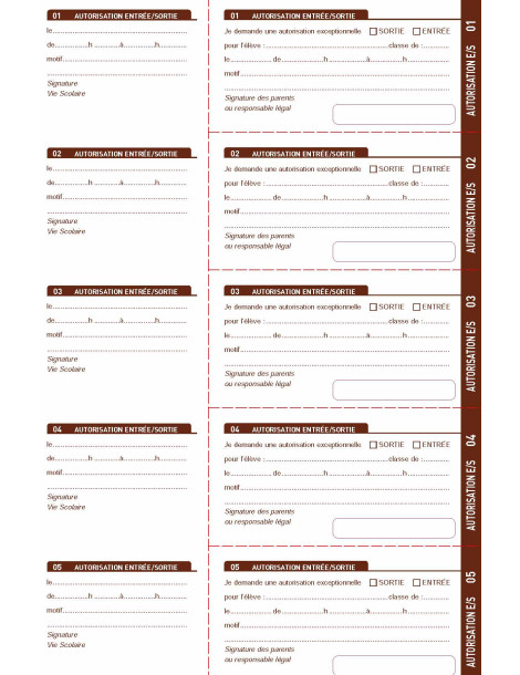 KC-CNL Carnet de correspondance spécial Lycée - Billets entrée/sortie