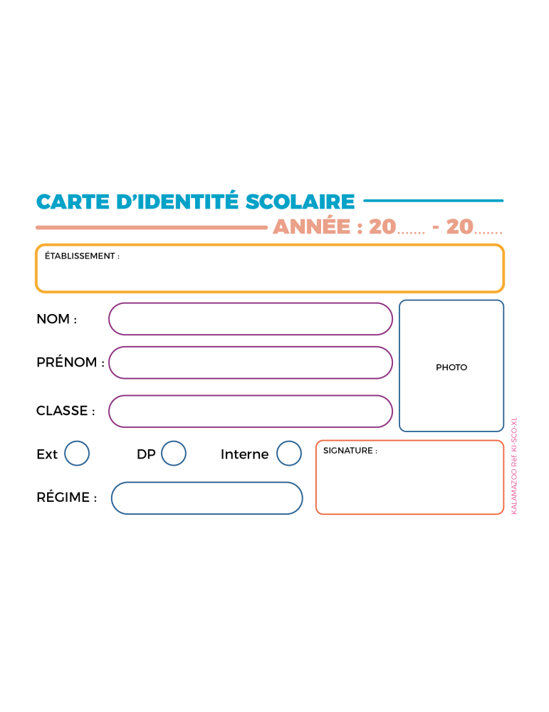 Carte d'identité scolaire PVC grand format 95x140 mm